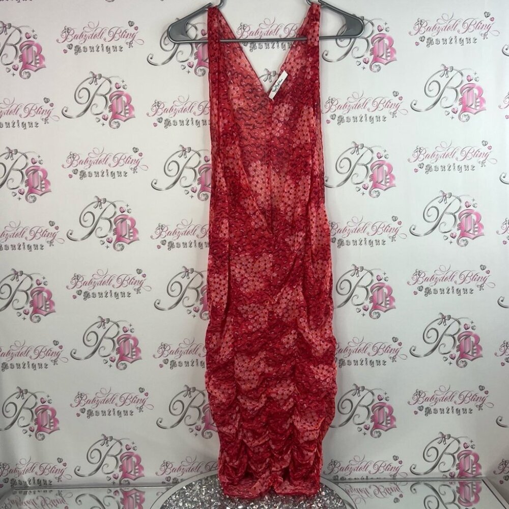Vera Mont France collection dress mesh cinched Vibrant Red Patterned Dress